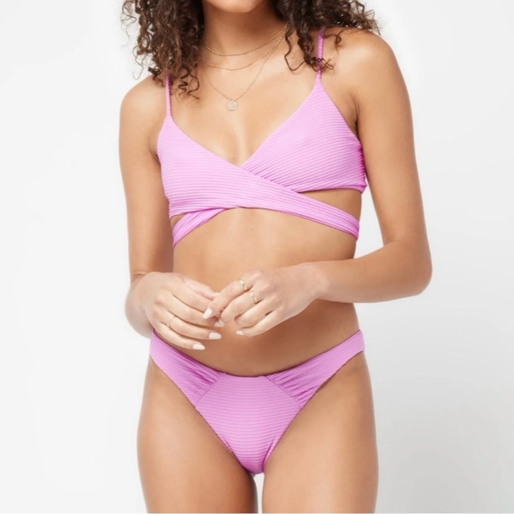 NWOT L*SPACE Chloe‎ Bikini Top Ribbed Tie Waist Adjustable Rosebud Purple
